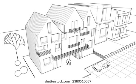 Wohnarchitektur Townhouse 3D Rendering
