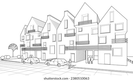 residential architecture townhouse 3D rendering