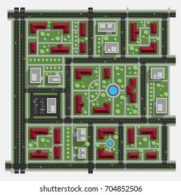 Residential area. Residential quarter. Residential district. Top view.