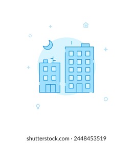 Residential areas, panel houses vector icon. Flat illustration. Filled line style. Blue monochrome design. Editable stroke. Adjust line weight.