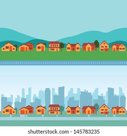 residential background, seamless bottom - retro style