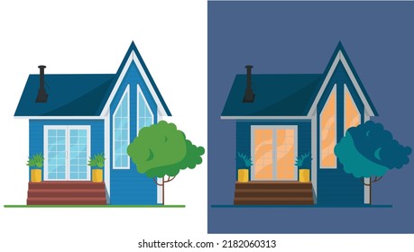 Residential building, house. Collection of 6 houses. Day atmosphere and night.