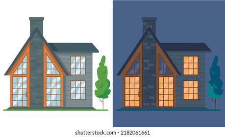 Residential building, house. Collection of 6 houses. Day atmosphere and night.