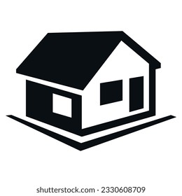 Residential building house cottage countryside rural architecture isometric black icon vector illustration. Real estate dwelling line contour silhouette property residence accommodation construction