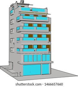 Residential building, illustration, vector on white background.