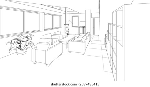  residential building interior 3d illustration
