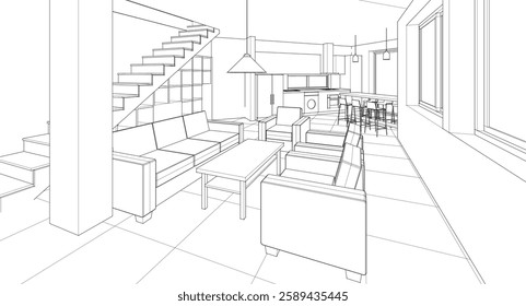 residential building interior 3d illustration