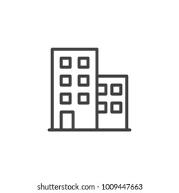 Residential building line icon, outline vector sign, linear style pictogram isolated on white. Office symbol, logo illustration. Editable stroke