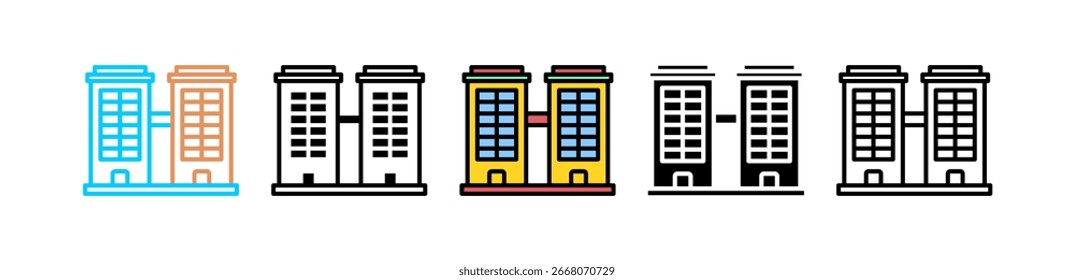 Edificio residencial Icono de estilo múltiple en color de línea, mixto, color lineal, glifo, línea.
