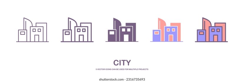 Residential building with trees line icon for web, mobile and infographics. city icon Vector. town icon isolated on white background.