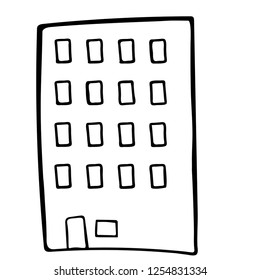 Residential building vector sketch icon isolated on background. Hand drawn icon
