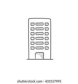 Residential building vector sketch icon isolated on background. Hand drawn Residential building icon. Residential building sketch icon for infographic, website or app.