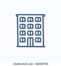 Icono de esbozo vectorial de edificio residencial aislado en el fondo. Icono de construcción residencial dibujado a mano. Icono de esbozo de edificio residencial para infografía, sitio web o aplicación.