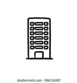 Icono de esbozo vectorial de edificio residencial aislado en el fondo. Icono de construcción residencial dibujado a mano. Icono de esbozo de edificio residencial para infografía, sitio web o aplicación.
