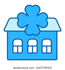 Residential building with windows and clover leaf - icon, illustration on white background, similar style