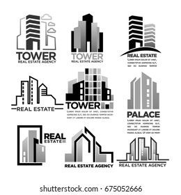 Residential buildings houses vector icons for real estate agency construction company