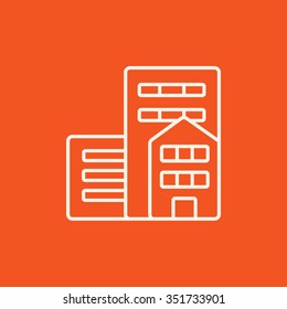 Residential buildings line icon for web, mobile and infographics. Vector white icon isolated on red background.