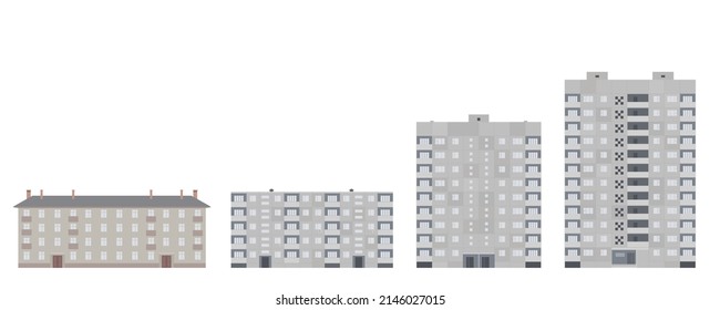 Edificios residenciales de la era soviética, de cuatro pisos, cinco pisos, nueve pisos y doce pisos