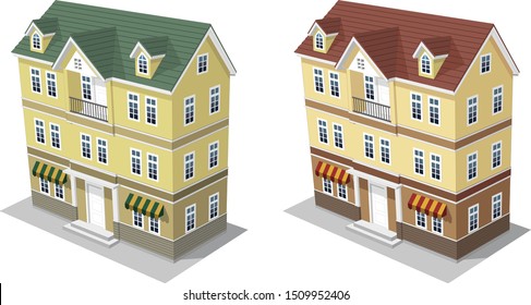 Residential buildings with two colors in bird's eyes view. Vector illustration isolated on white background, eps. Commonly use for maping