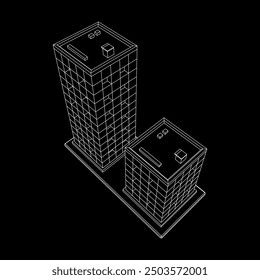 Residential and commercial Apartment building. Small city house. Wireframe low poly mesh vector illustration