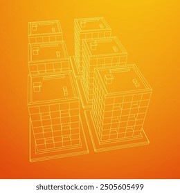Residential and commercial Apartment building. Small city house. Wireframe low poly mesh vector illustration