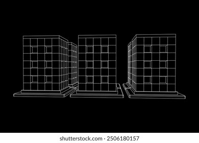 Residential and commercial Apartment building. Small city house. Wireframe low poly mesh vector illustration