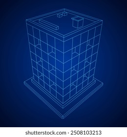 Residential and commercial Apartment building. Small city house. Wireframe low poly mesh vector illustration