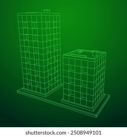Residential and commercial Apartment building. Small city house. Wireframe low poly mesh vector illustration