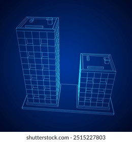 Residential and commercial Apartment building. Small city house. Wireframe low poly mesh vector illustration