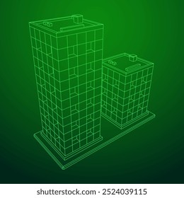 Residential and commercial Apartment building. Small city house. Wireframe low poly mesh vector illustration