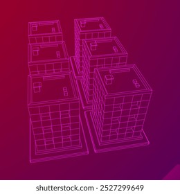 Residential and commercial Apartment building. Small city house. Wireframe low poly mesh vector illustration