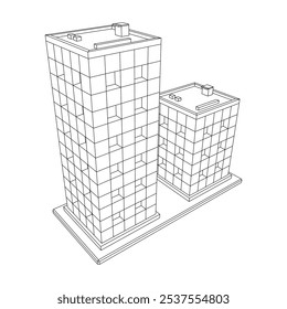 Residential and commercial Apartment building. Small city house. Wireframe low poly mesh vector illustration