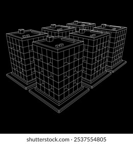 Residential and commercial Apartment building. Small city house. Wireframe low poly mesh vector illustration