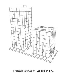 Edifício residencial e comercial. Casa da cidade pequena. Ilustração do vetor de malha de baixo poli do modelo de arames