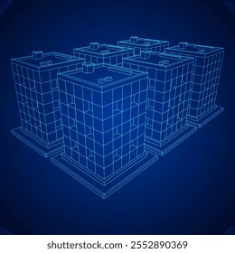 Residential and commercial Apartment building. Small city house. Wireframe low poly mesh vector illustration