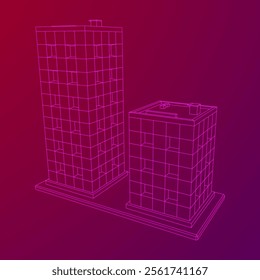 Residential and commercial Apartment building. Small city house. Wireframe low poly mesh vector illustration