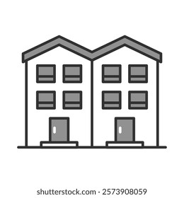 Residential and Commercial Buildings. Mixed-Use Property, Real Estate, Urban Development. Vector Editable Stroke Icon.