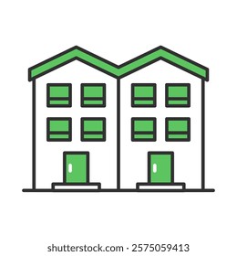 Residential and Commercial Buildings. Mixed-Use Property, Real Estate, Urban Development. Vector Editable Stroke Icon.