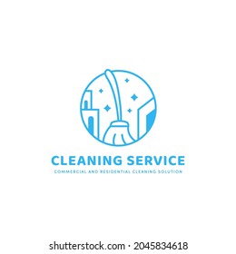 Residential And Commercial Cleaning Service Solution Logo Icon Badge In Monoline Style