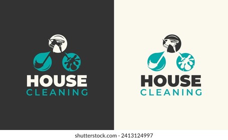 Residential and commercial cleaning services logo with cleaning elements vector