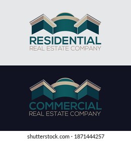 Residential and Commercial Real Estate Logo Design. Creative abstract real estate icon logo and business card template. Vector, Illustration.