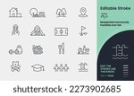 Residential Community Icon collection containing 16 editable stroke icons. Perfect for logos, stats and infographics. Change the thickness of the line in any vector capable app.