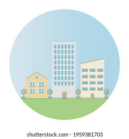 Residential complex logo. Small city in round sign.