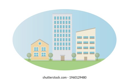 Residential complex logo. Small city in oval sign.