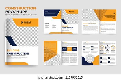 Residential Construction Business Brochure Template Or Home Renovation, Real Estate Brochure Flyer, Corporate Construction Brochure, Presentation Layout, Industrial Brochure