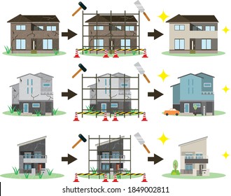 Residential construction rebuilding illustration set
