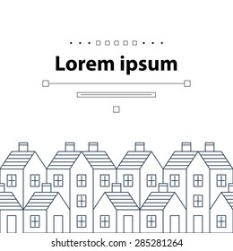 Residential district, neighborhood concept, row of houses, real estate and home ownership, rental apartment, town skyline, flat design vector illustration