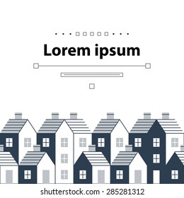 Residential district, neighborhood concept, row of houses, real estate and home ownership, rental apartment, town skyline, flat design vector illustration