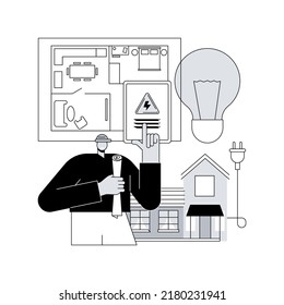 Residential electrical construction abstract concept vector illustration. Pre-construction planning, licensed contractor, lighting and appliance needs, energy efficient project abstract metaphor.