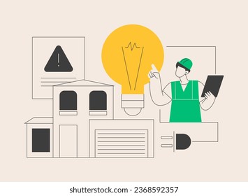 Residential electrical construction abstract concept vector illustration. Pre-construction planning, licensed contractor, lighting and appliance needs, energy efficient project abstract metaphor.